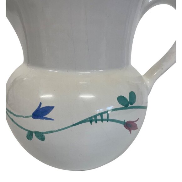 Savoir Vivre Portofino Italy Jug Pitcher Vase 7" Floral White Blue Pottery - Picture 2 of 9